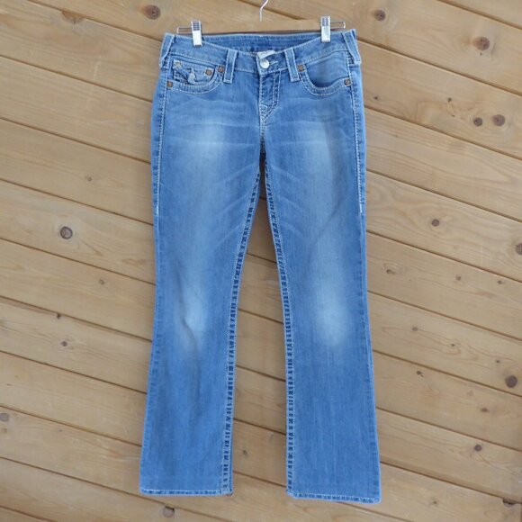 True Religion Light Wash "Section Hi Rise Boot" Boot Leg Jeans Mid Rise Size 28 - Picture 1 of 11